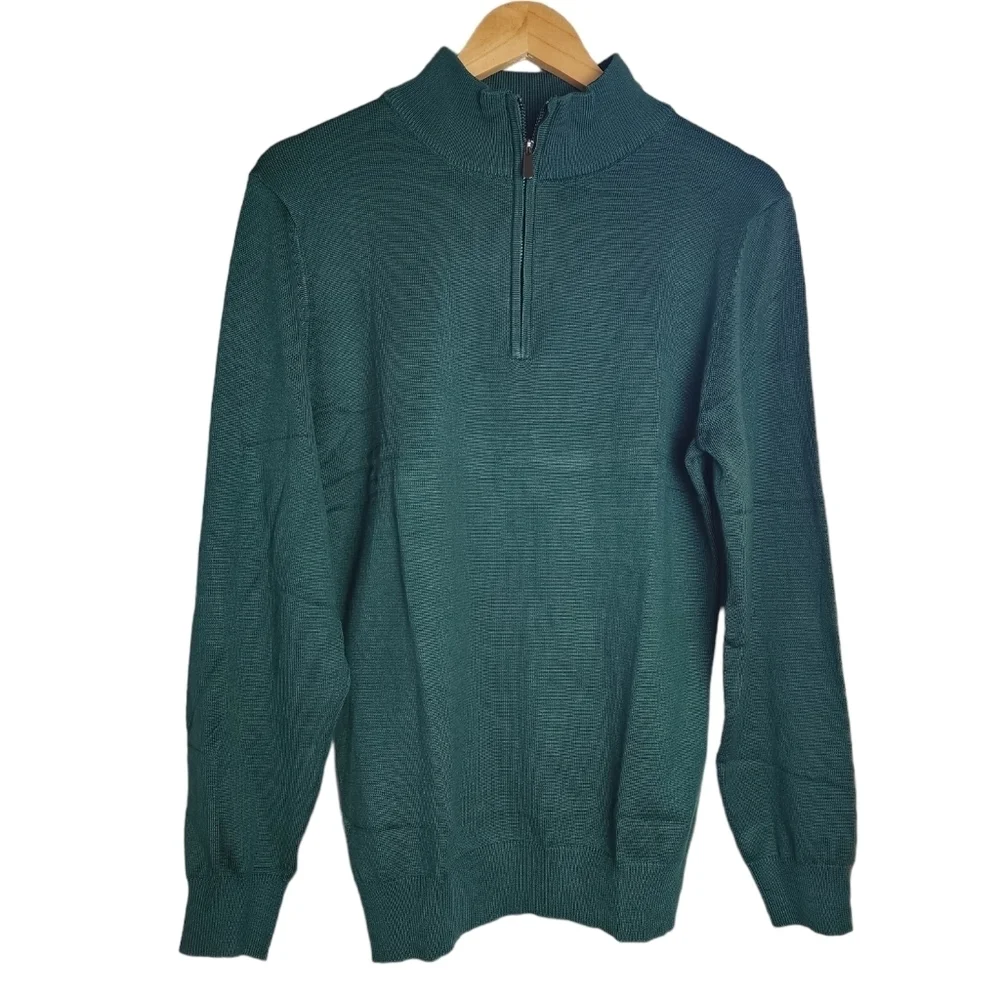 Coofandy Hunter Green  Quarter Zipper Men's Polo Sweater Size S  NWT